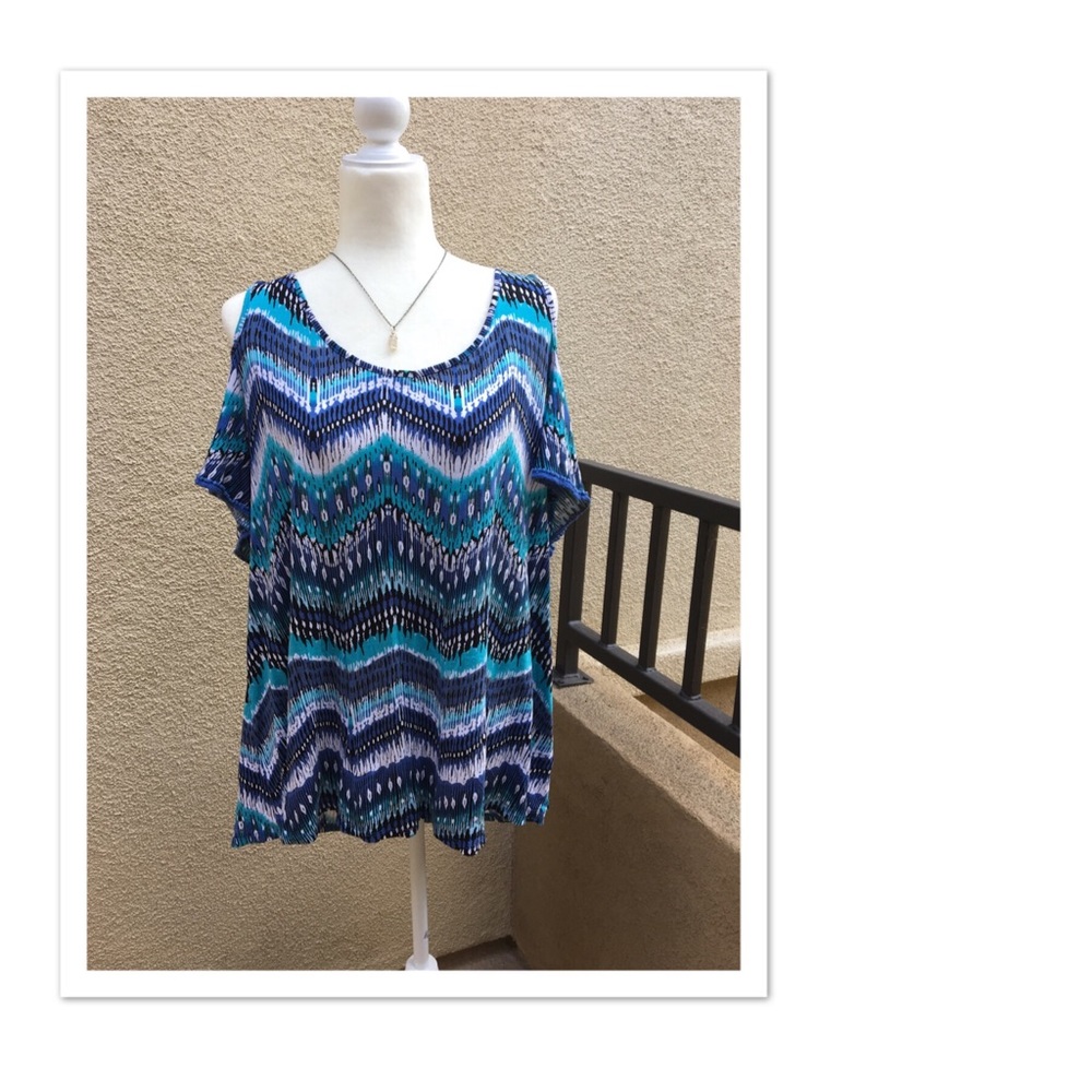 Blue cold shoulder top